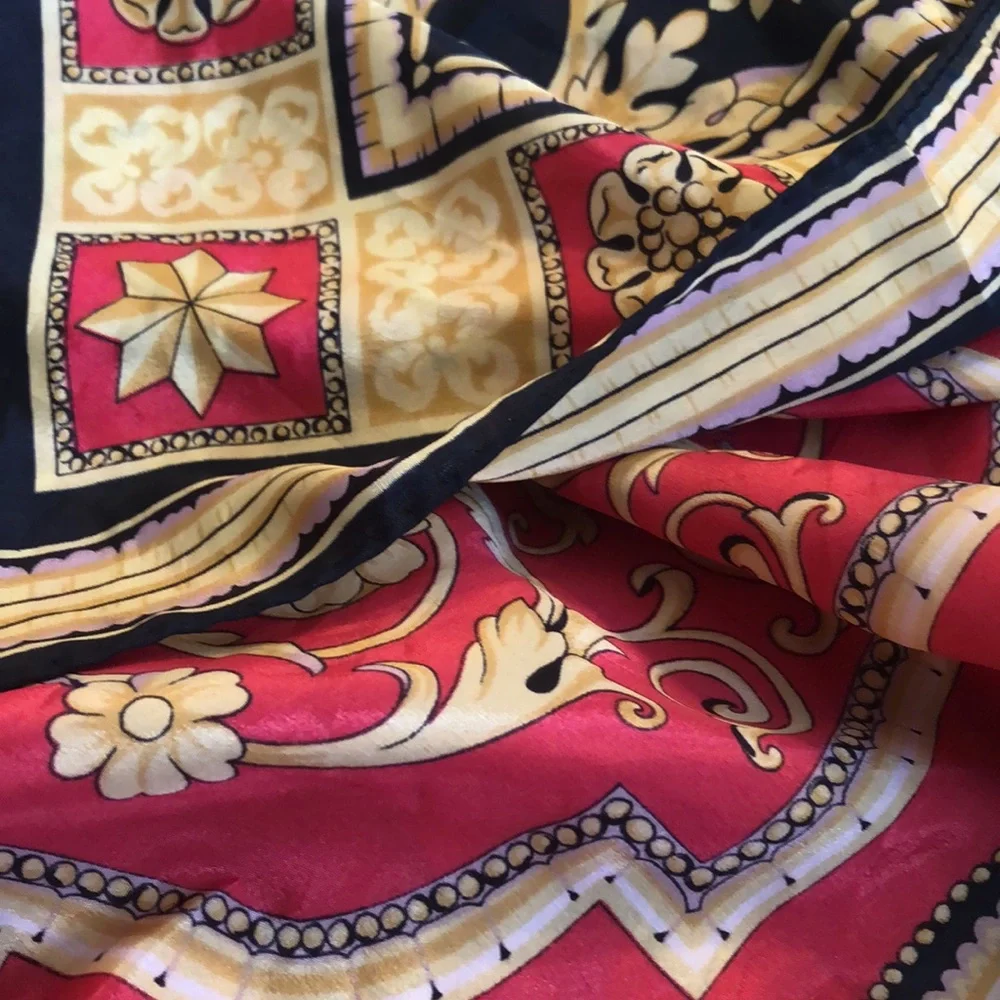 Italian design navy pink & gold tone silk scarf
